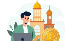 Современная иллюстрация процесса безопасного обмена биткоинов на наличные в Москве от компании Btc-Moscow